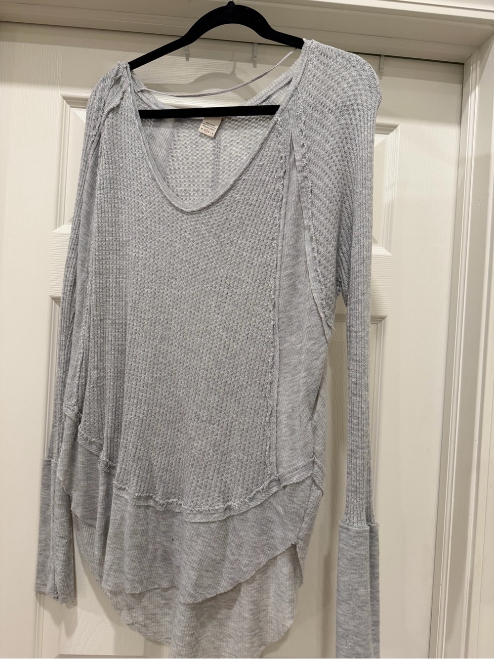 Free People Light Gray Women's Long-Sleeve Waffle Knit Top